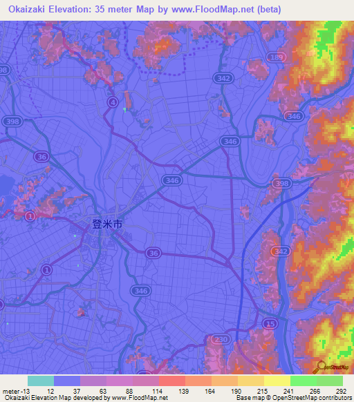 Okaizaki,Japan Elevation Map