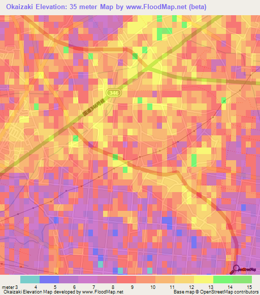 Okaizaki,Japan Elevation Map