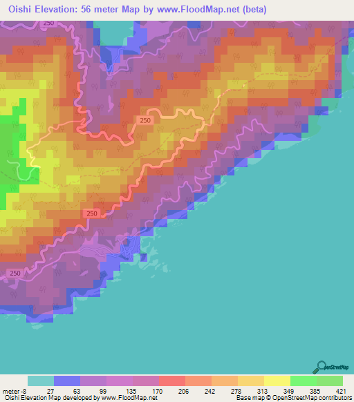 Oishi,Japan Elevation Map