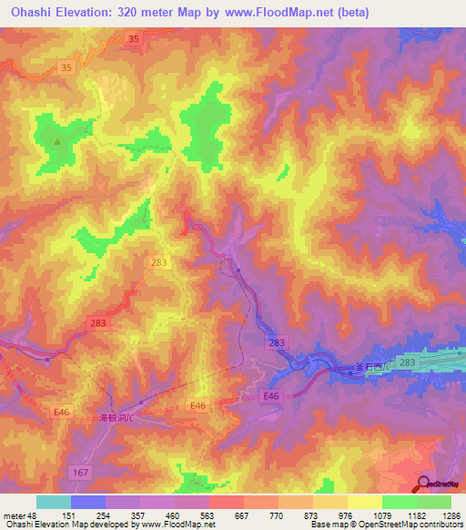 Ohashi,Japan Elevation Map