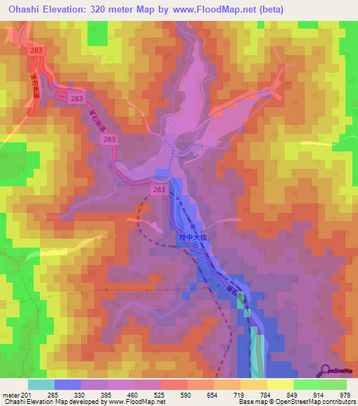 Ohashi,Japan Elevation Map