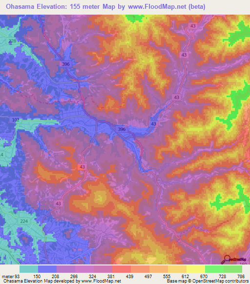 Ohasama,Japan Elevation Map