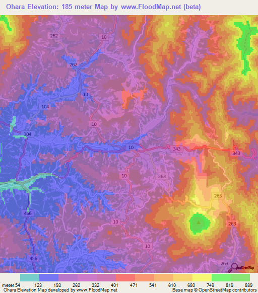 Ohara,Japan Elevation Map