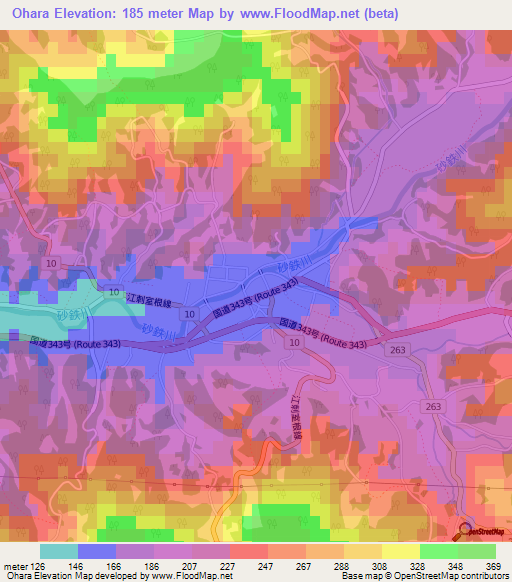 Ohara,Japan Elevation Map