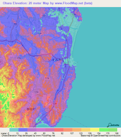 Ohara,Japan Elevation Map