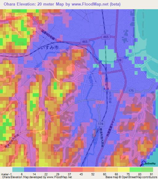 Ohara,Japan Elevation Map
