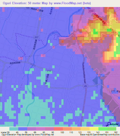 Oguri,Japan Elevation Map