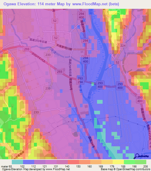 Ogawa,Japan Elevation Map