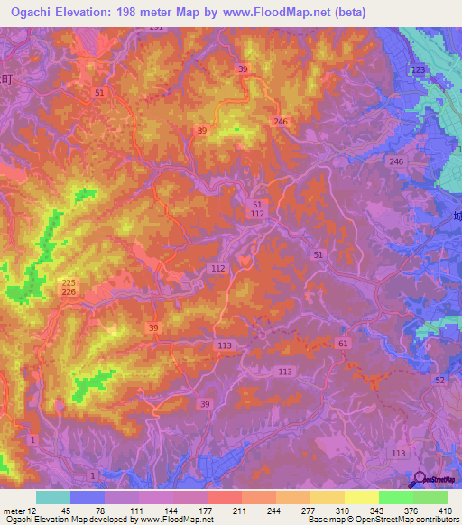 Ogachi,Japan Elevation Map