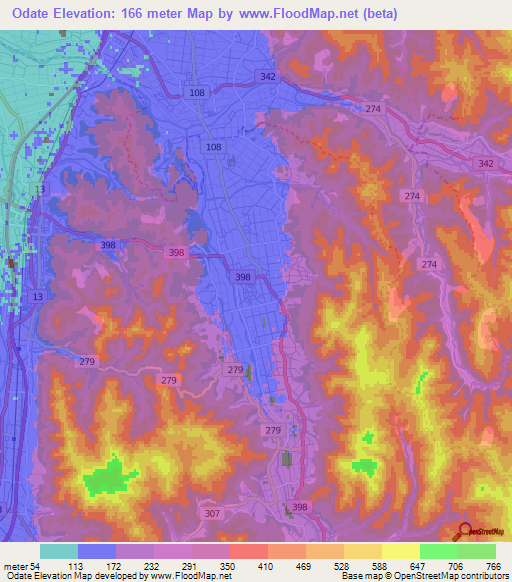 Odate,Japan Elevation Map