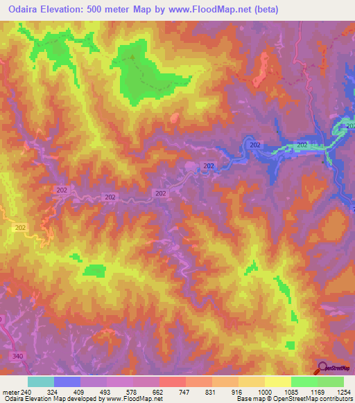 Odaira,Japan Elevation Map