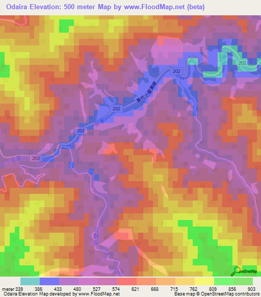 Odaira,Japan Elevation Map
