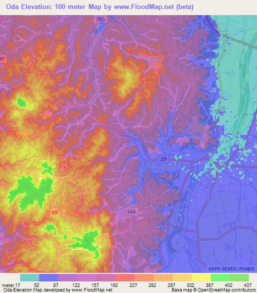 Oda,Japan Elevation Map