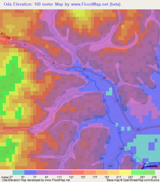 Oda,Japan Elevation Map