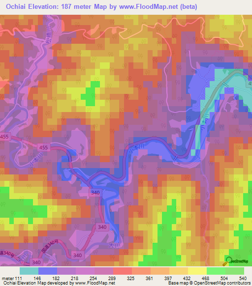 Ochiai,Japan Elevation Map