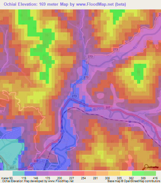 Ochiai,Japan Elevation Map