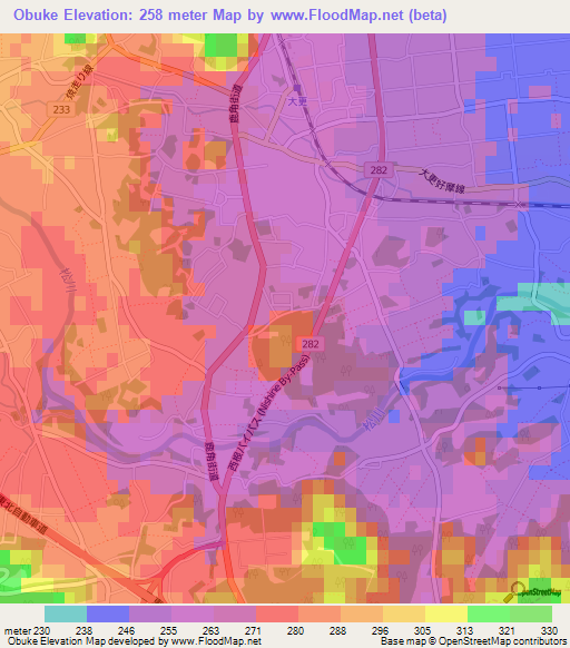 Obuke,Japan Elevation Map