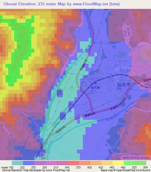 Obonai,Japan Elevation Map