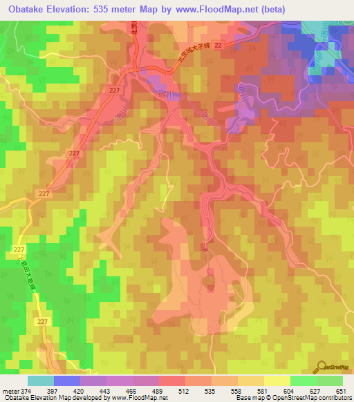 Obatake,Japan Elevation Map