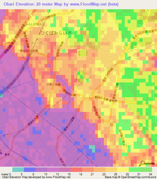 Obari,Japan Elevation Map