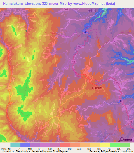 Numafukuro,Japan Elevation Map