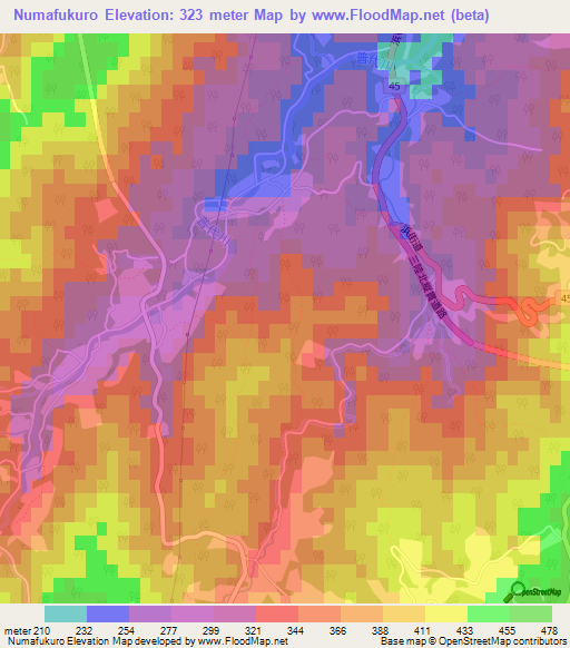 Numafukuro,Japan Elevation Map