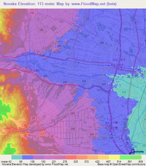 Nonaka,Japan Elevation Map