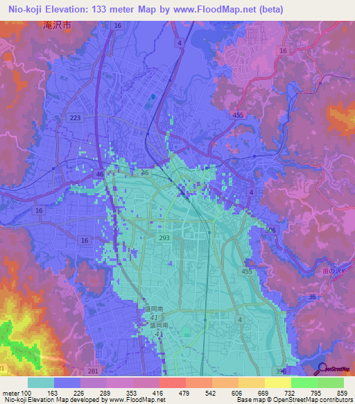 Nio-koji,Japan Elevation Map