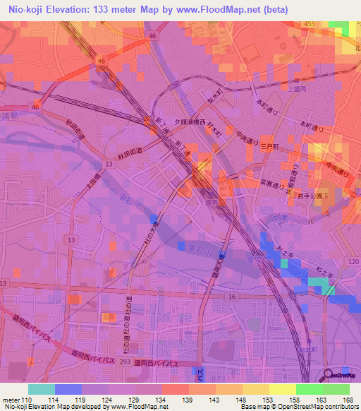 Nio-koji,Japan Elevation Map