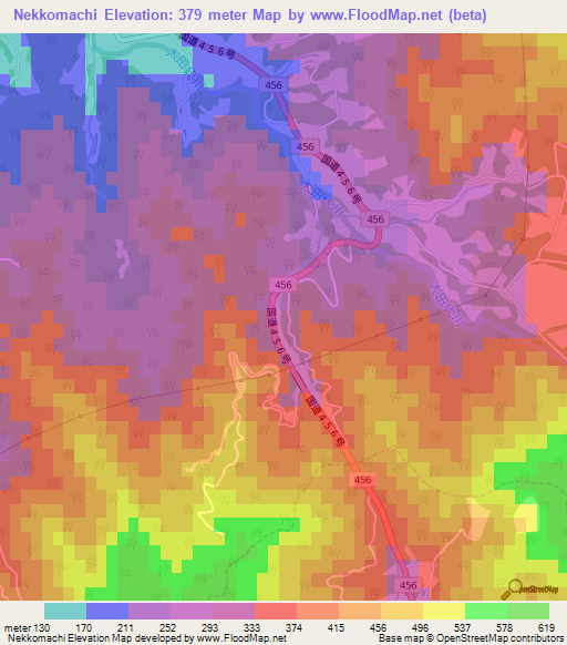 Nekkomachi,Japan Elevation Map