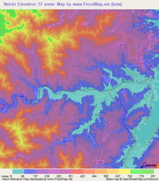 Neichi,Japan Elevation Map