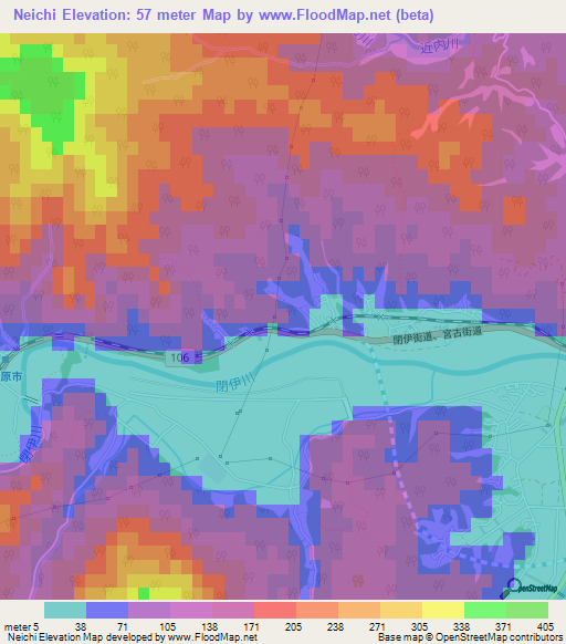 Neichi,Japan Elevation Map