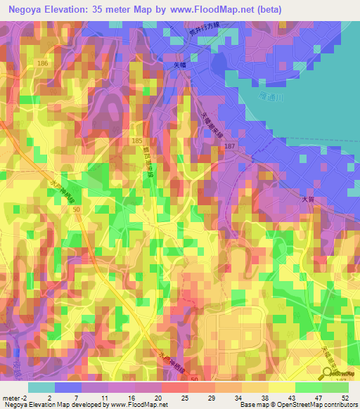 Negoya,Japan Elevation Map
