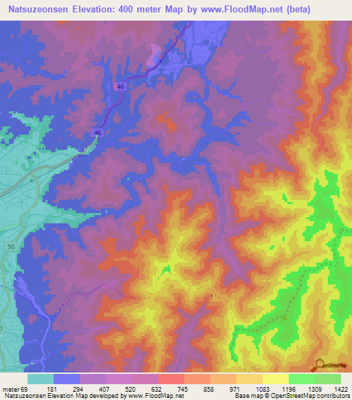 Natsuzeonsen,Japan Elevation Map