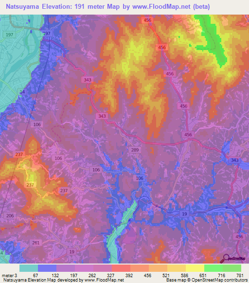 Natsuyama,Japan Elevation Map