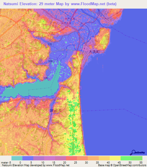 Natsumi,Japan Elevation Map