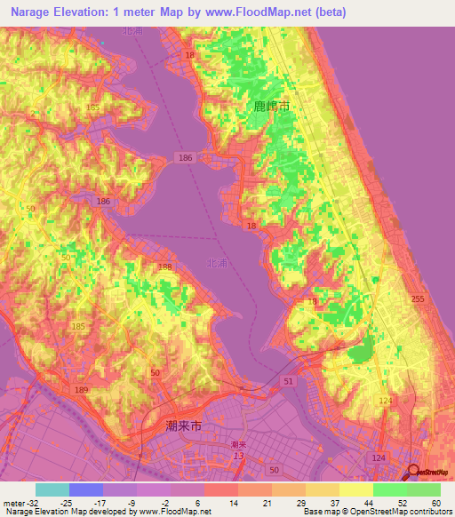 Narage,Japan Elevation Map