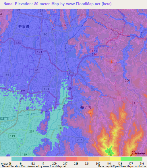 Nanai,Japan Elevation Map