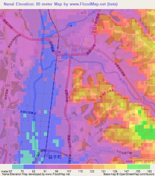 Nanai,Japan Elevation Map