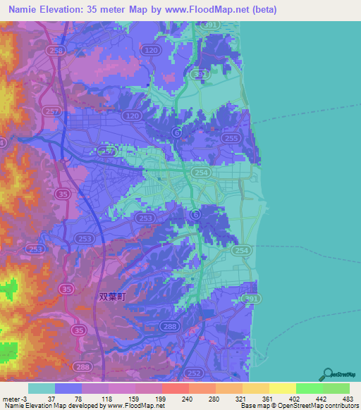 Namie,Japan Elevation Map