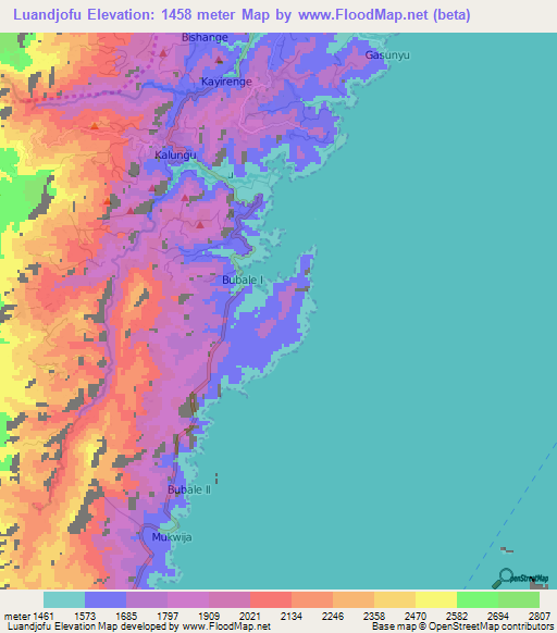 Luandjofu,Congo (Kinshasa) Elevation Map
