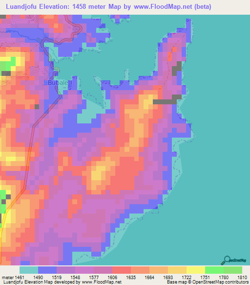 Luandjofu,Congo (Kinshasa) Elevation Map