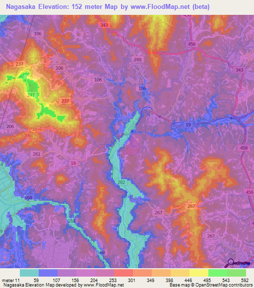 Nagasaka,Japan Elevation Map