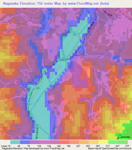 Nagasaka,Japan Elevation Map
