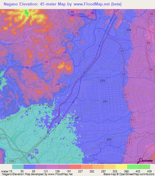 Nagano,Japan Elevation Map