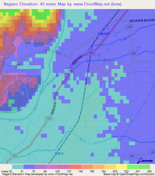 Nagano,Japan Elevation Map