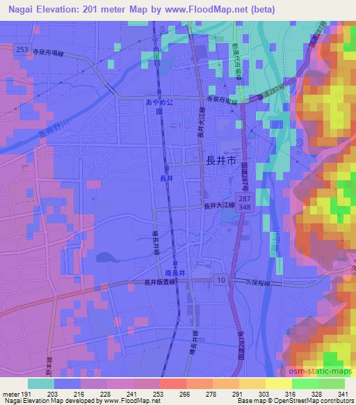Nagai,Japan Elevation Map