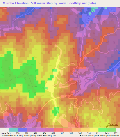 Muroba,Japan Elevation Map