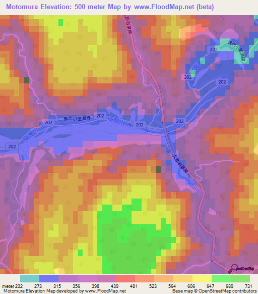 Motomura,Japan Elevation Map