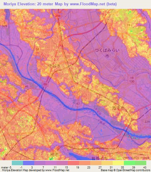 Moriya,Japan Elevation Map